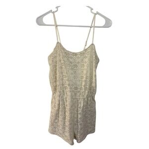 Mossimo Supply Co Ivory Lace Romper Adjustable Straps Pom Pom Trim Small